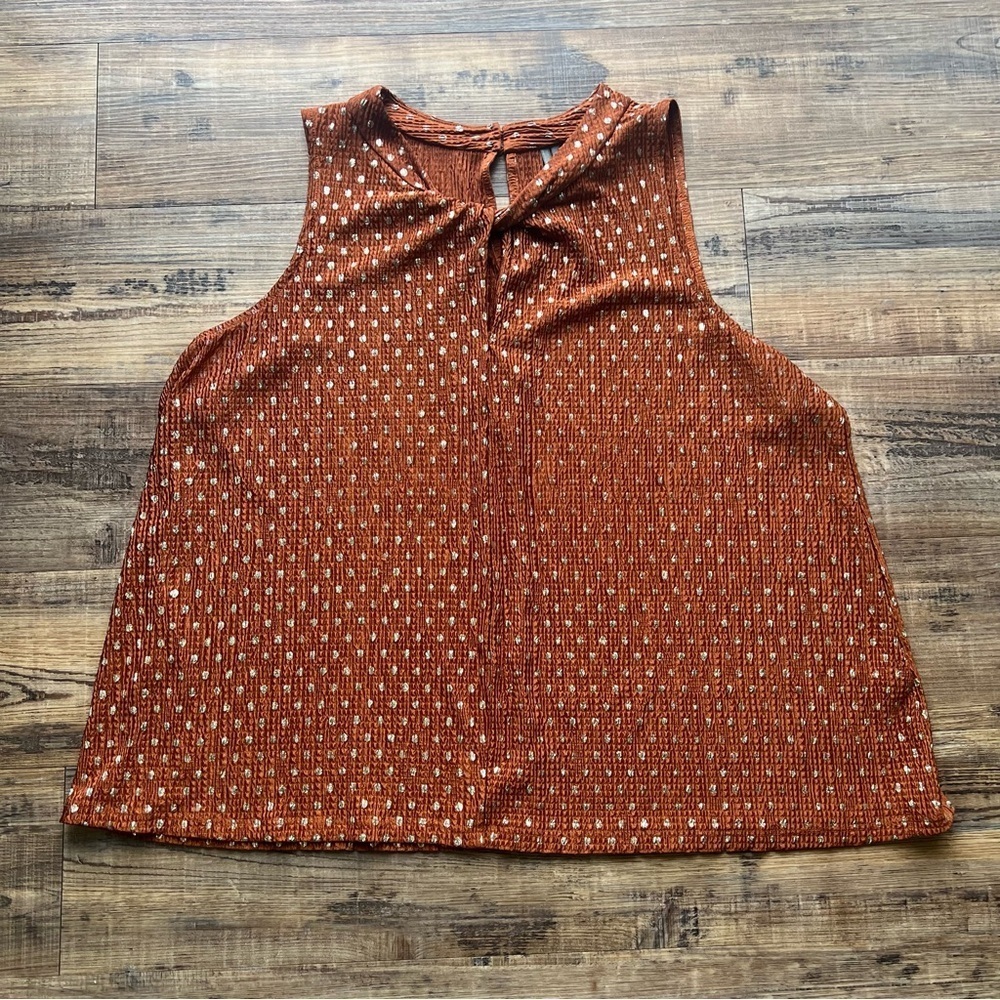 Anthropologie Womens Lennox Twisted Halter Polka Dot Metallic Copper Gold XLP